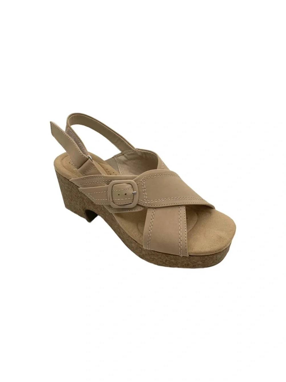 Clarks Collection Women's Nerisa Pace Leather Wedges Sand - 7 Medium